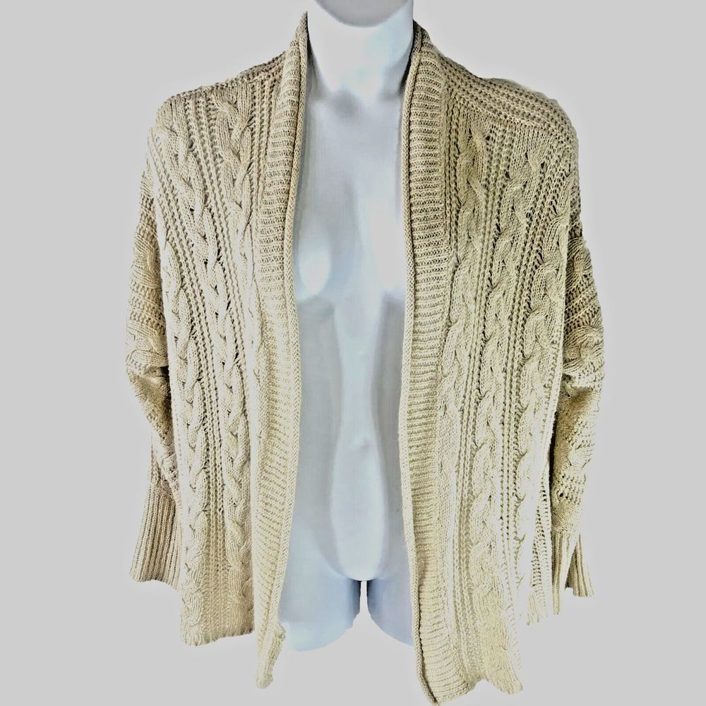 Hippie Rose Medium Cream Open-Front Cardigan Cable Classic Boho Preppy‎ Solid
